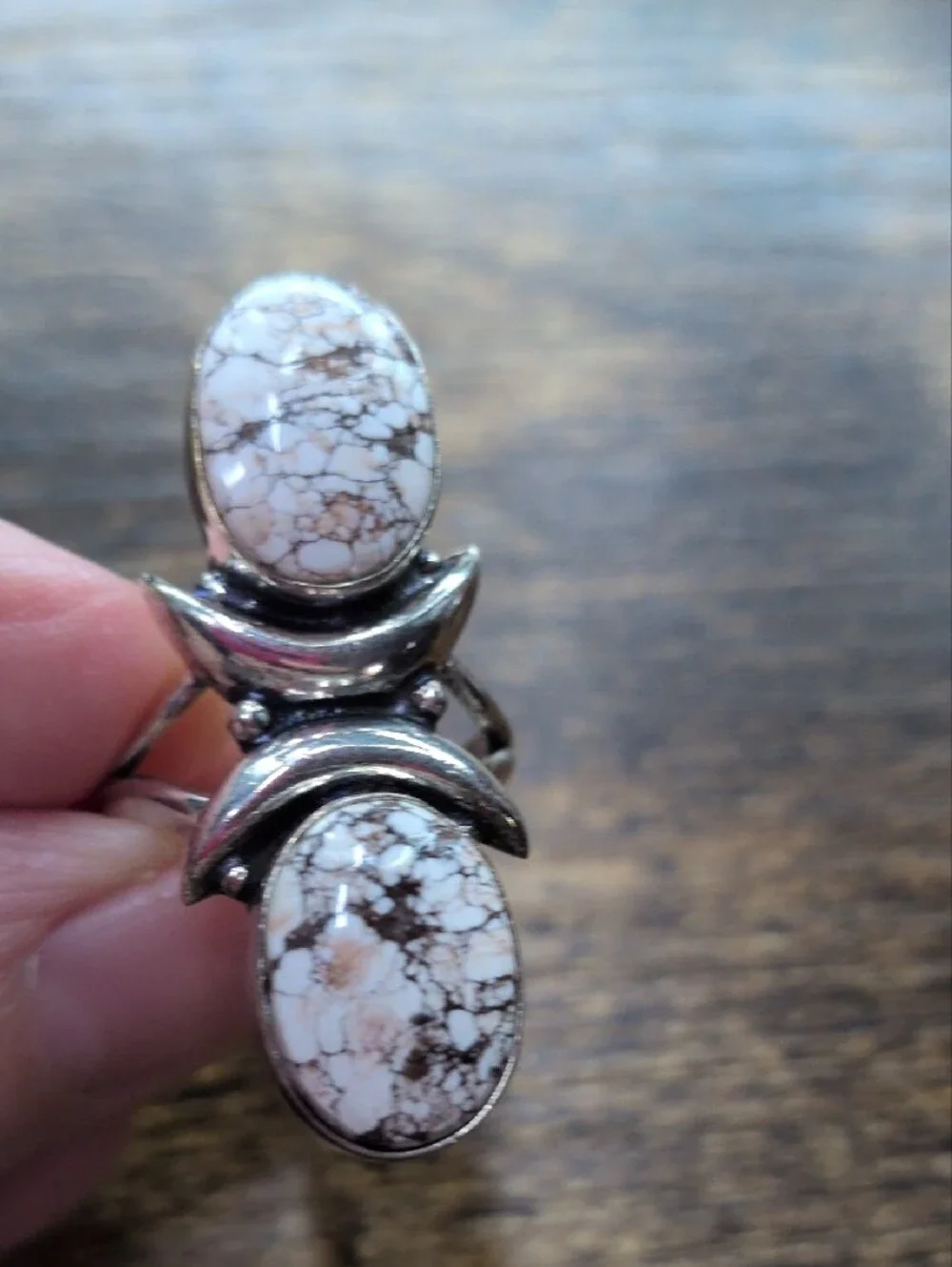 White Howlite Oval Double-Stone Sterling Statement Ring